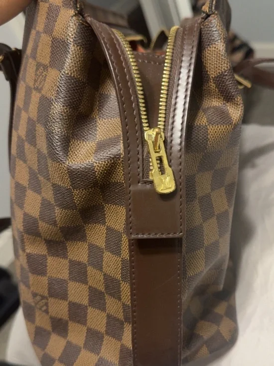 Louis Vuitton Chelsea Tote Damier Ebene Checkered Brown Leather Trim - Picture 3 of 5